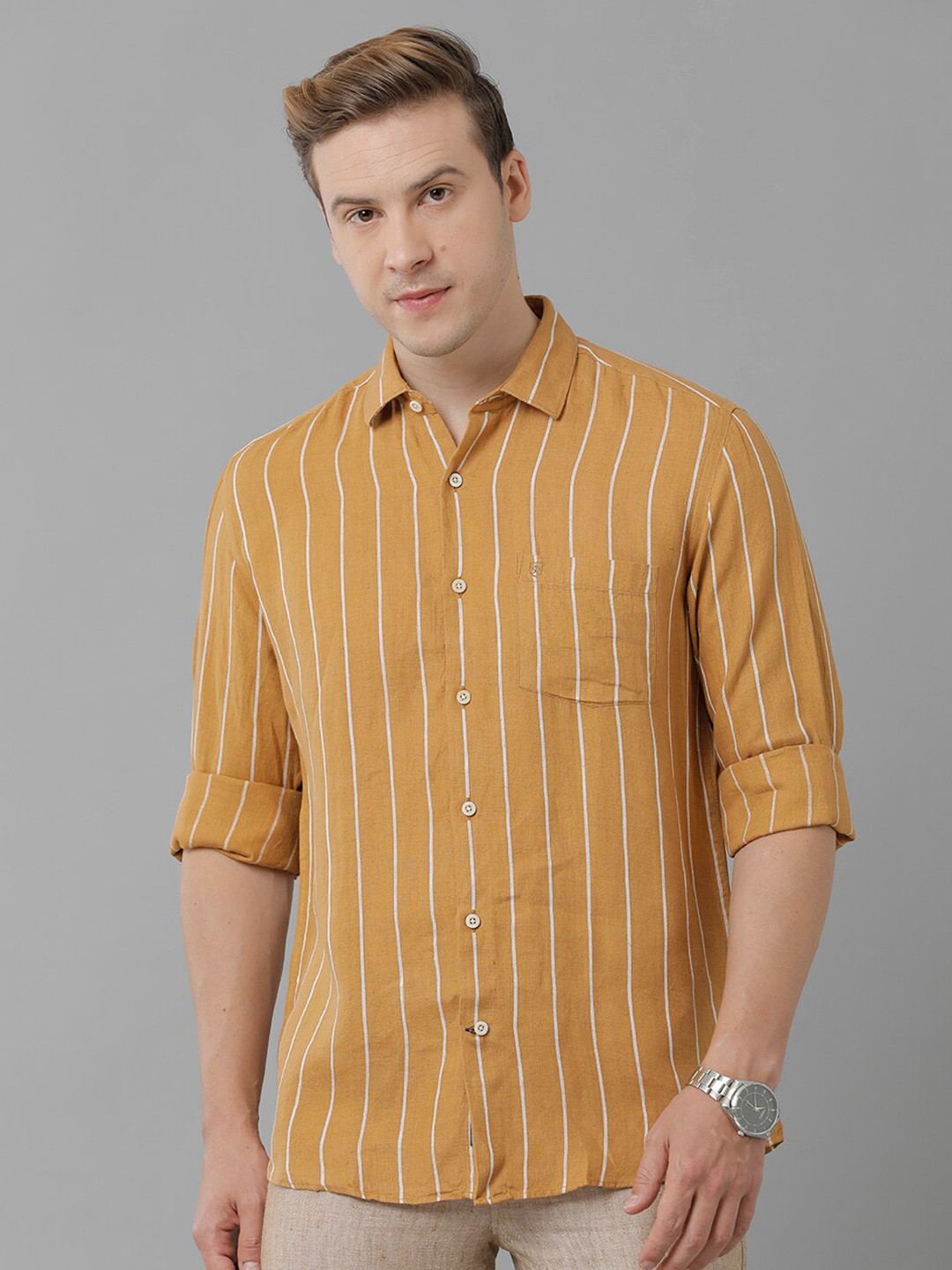 Buy Linen Club Striped Pure Linen Casual Shirt Shirts for Men