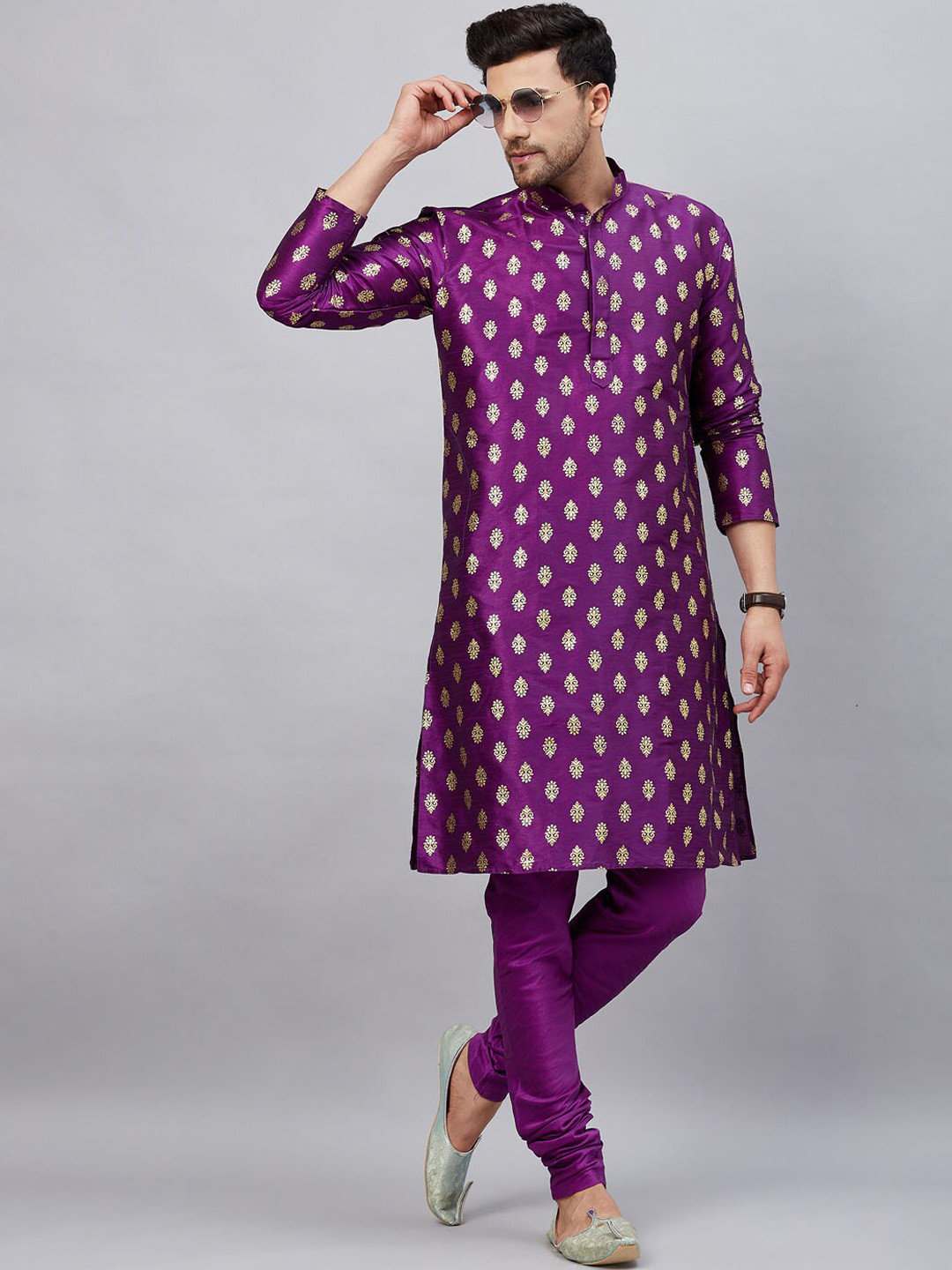 Buy VASTRAMAY Ethnic Motifs Printed Mandarin Collar Kurta With Churidar