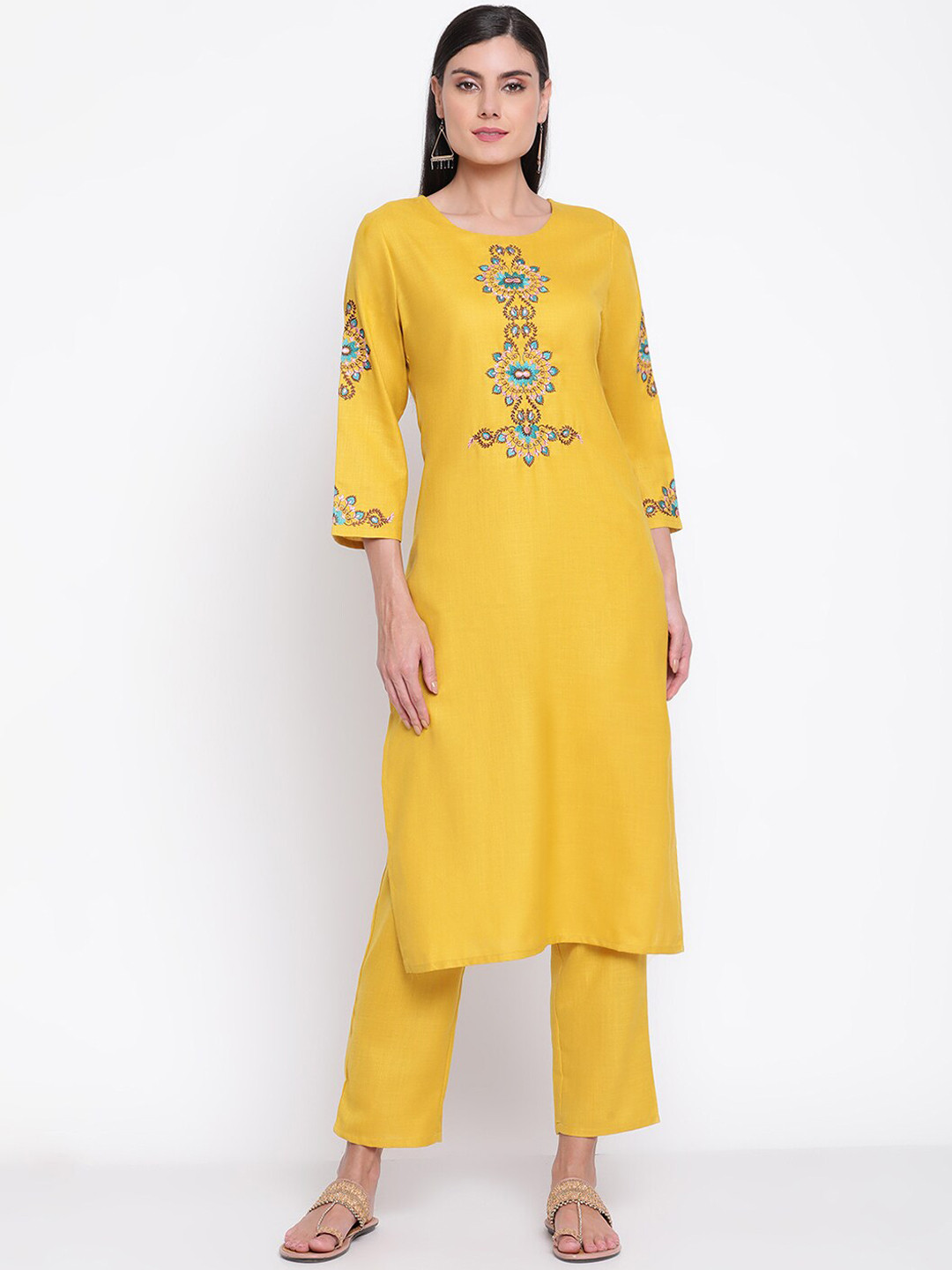 Buy Be Indi Ethnic Motifs Embroidered Kurta With Trousers Kurta Sets