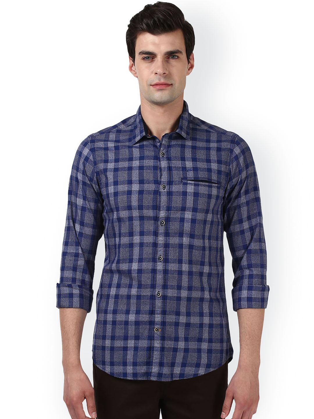 Buy ColorPlus Men Blue & Grey Regular Fit Checked Casual Shirt - Shirts ...