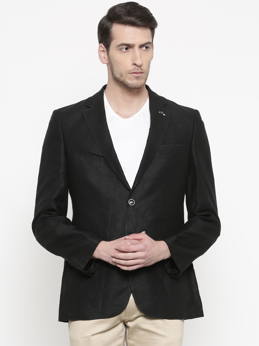 Buy Raymond Black Linen Solid Tailored Contemporary Fit Formal Blazer