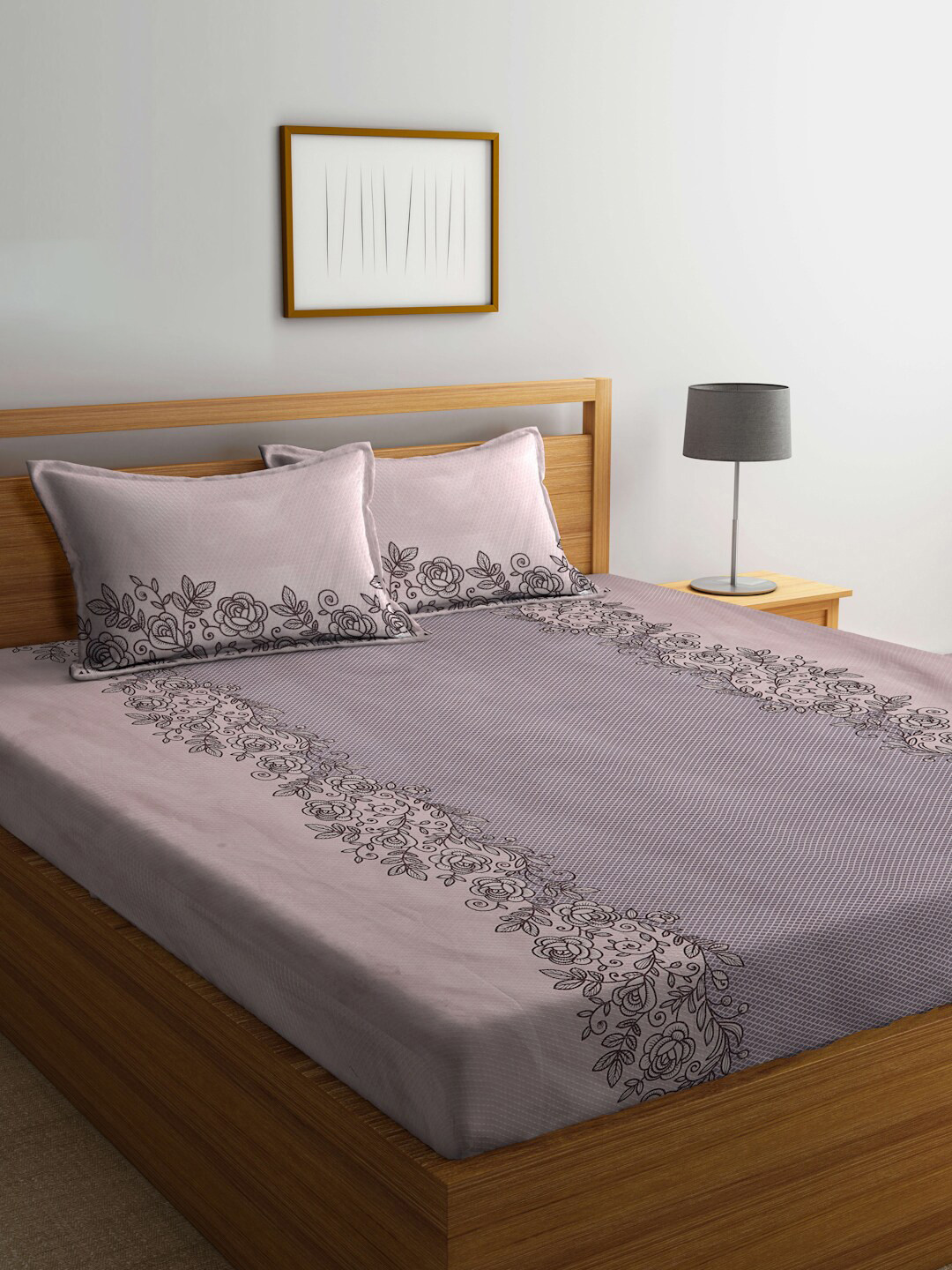 Buy Arrabi Cotton Blend King Size Fitted Bedsheet With 2 Pillow Covers