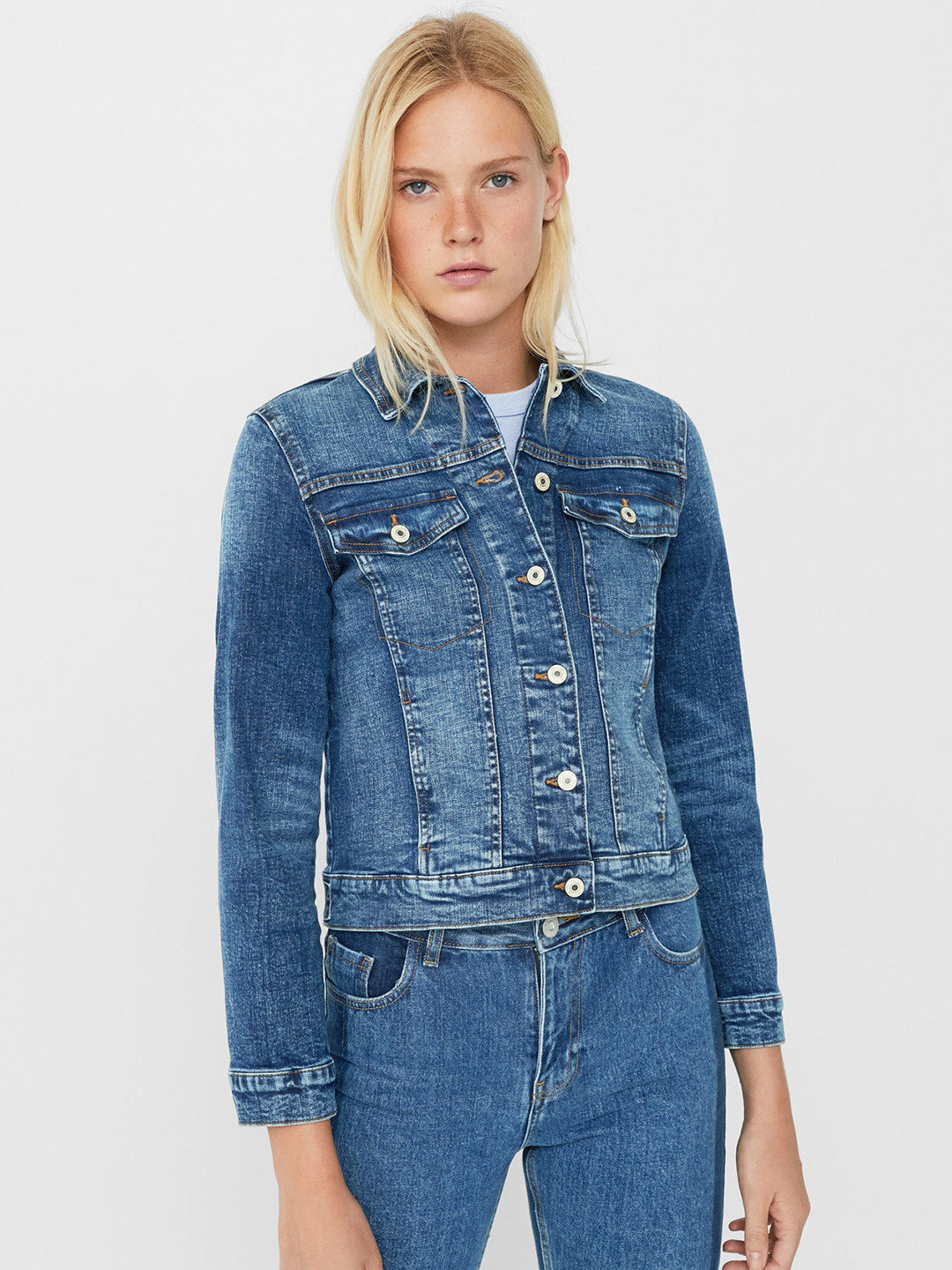 Buy MANGO Women Blue Solid Denim Jacket Jackets for Women 2279043