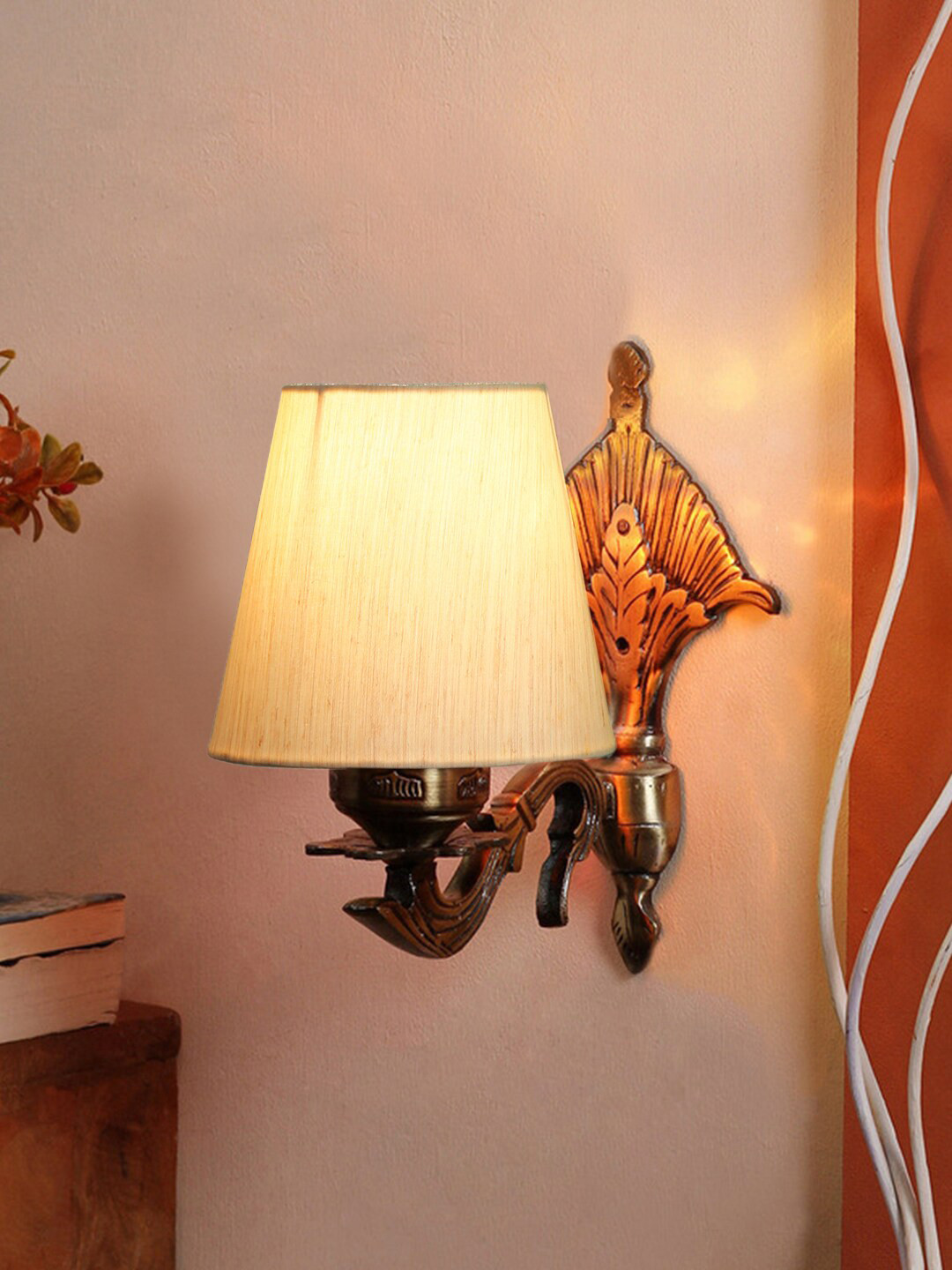 Buy Devansh White Antique Wall Lamp With Cotton Conical Shade Wall