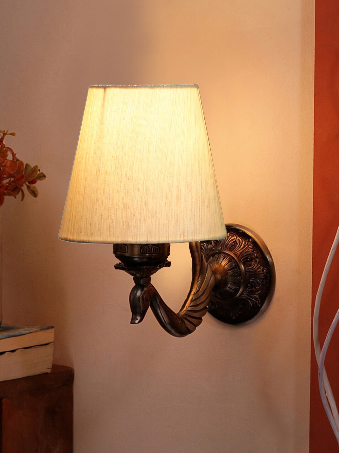 Buy Devansh Off White Antique Wall Lamp With Cotton Conical Shade
