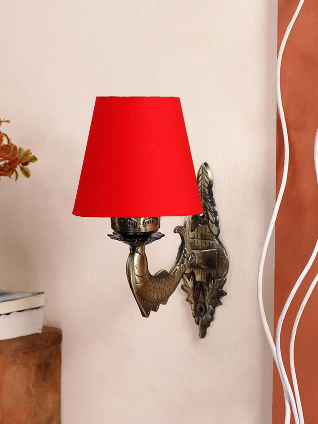 Buy Devansh Red Wall Lamp With Cotton Conical Shade Wall Lamps for