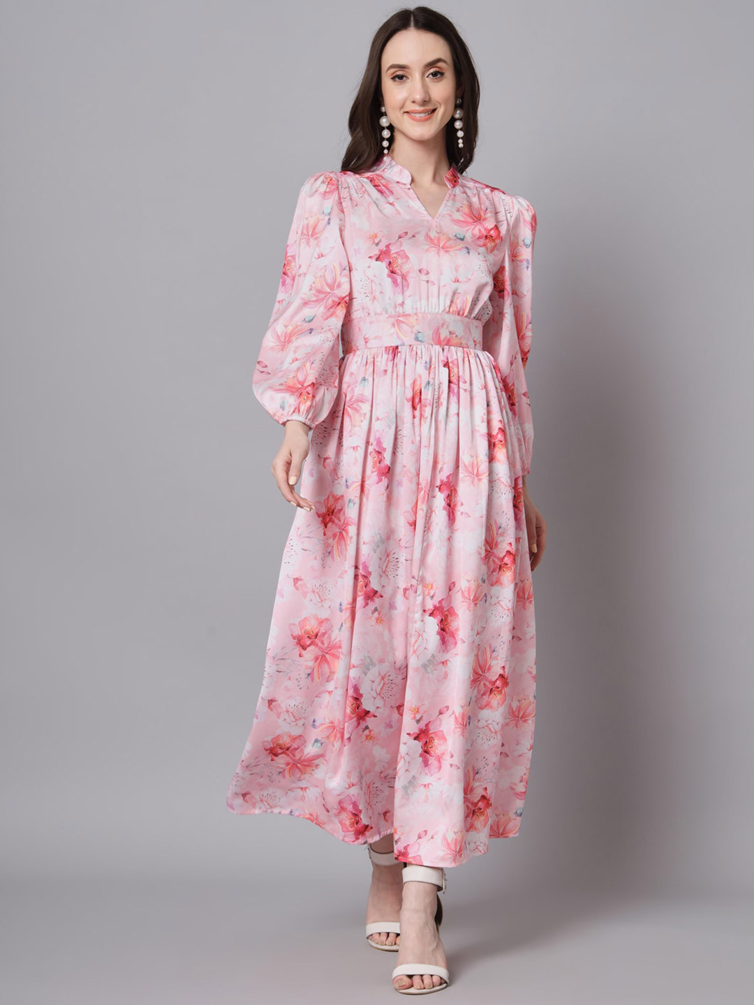 Floral Print Puff Sleeve Maxi Dress main image 1