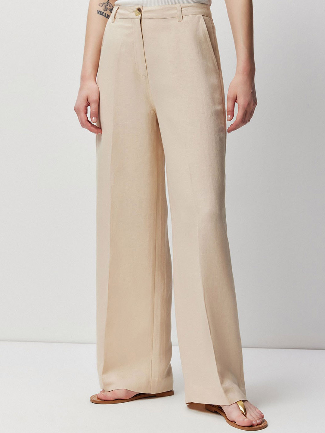 Buy COVER STORY Women Beige Mid Rise Plain Flared Parallel Trousers