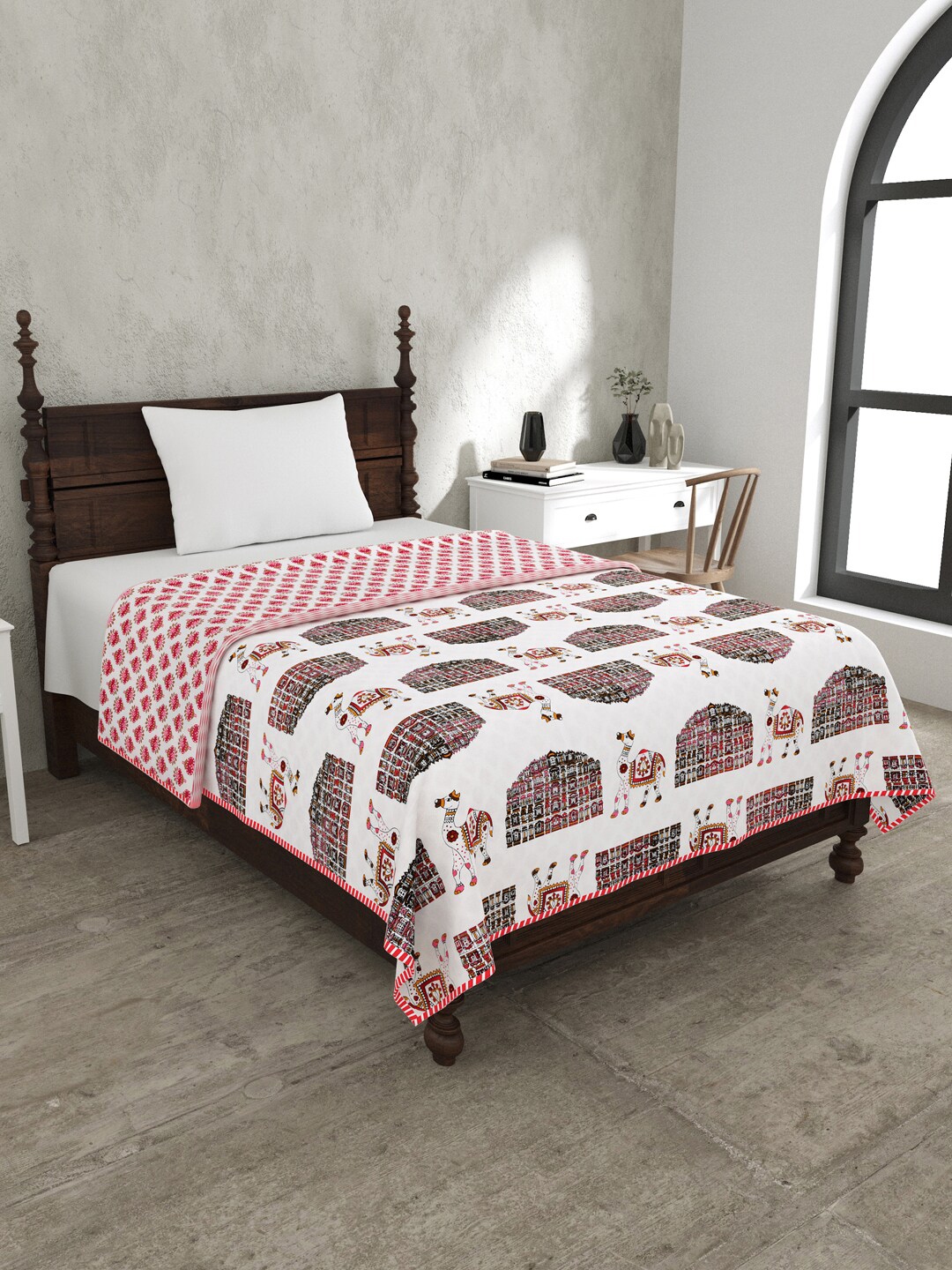 Buy JAIPUR FABRIC White & Pink Ethnic Motifs Mild Winter 120 GSM Single