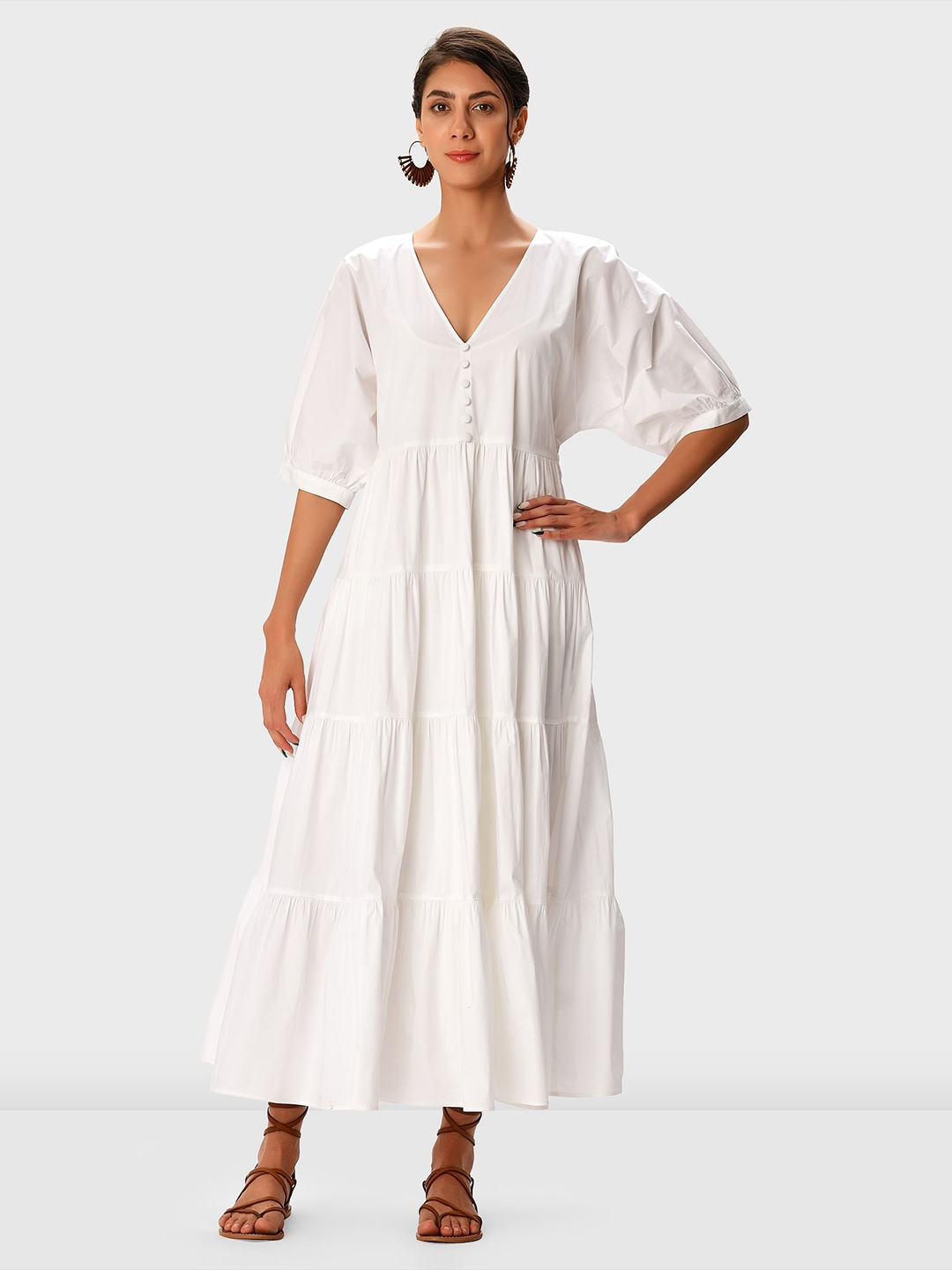 Buy Zapelle V Neck Tiered Cotton A Line Maxi Dress - Dresses for Women ...
