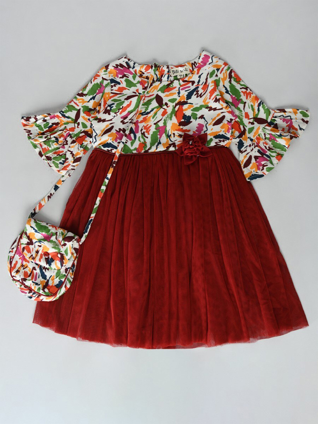Buy Bella Moda Girls Floral Printed Pure Cotton Fit & Flare Dress With