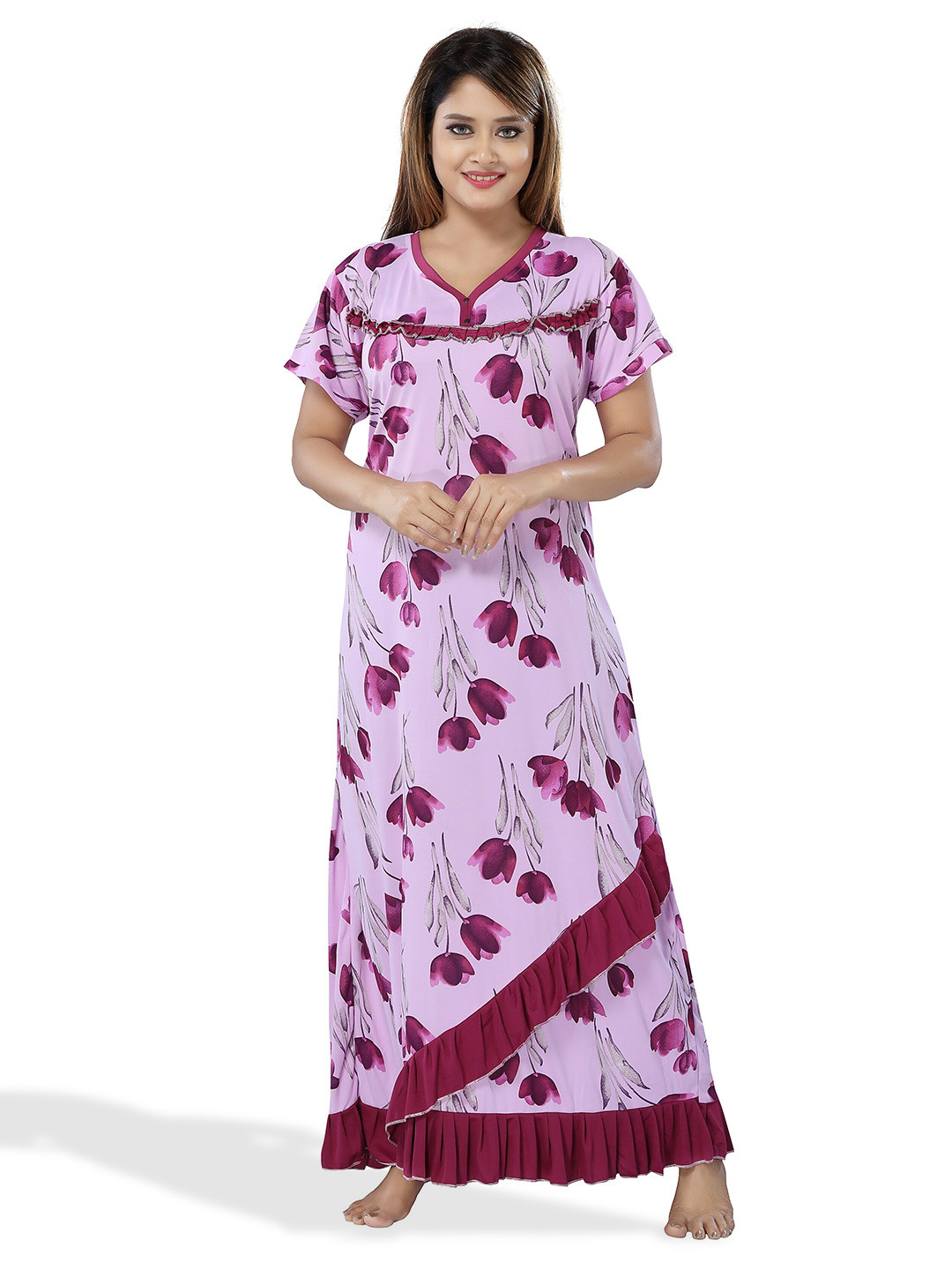 Buy SHOPPING STATION Floral Printed Satin Maxi Nightdress Nightdress