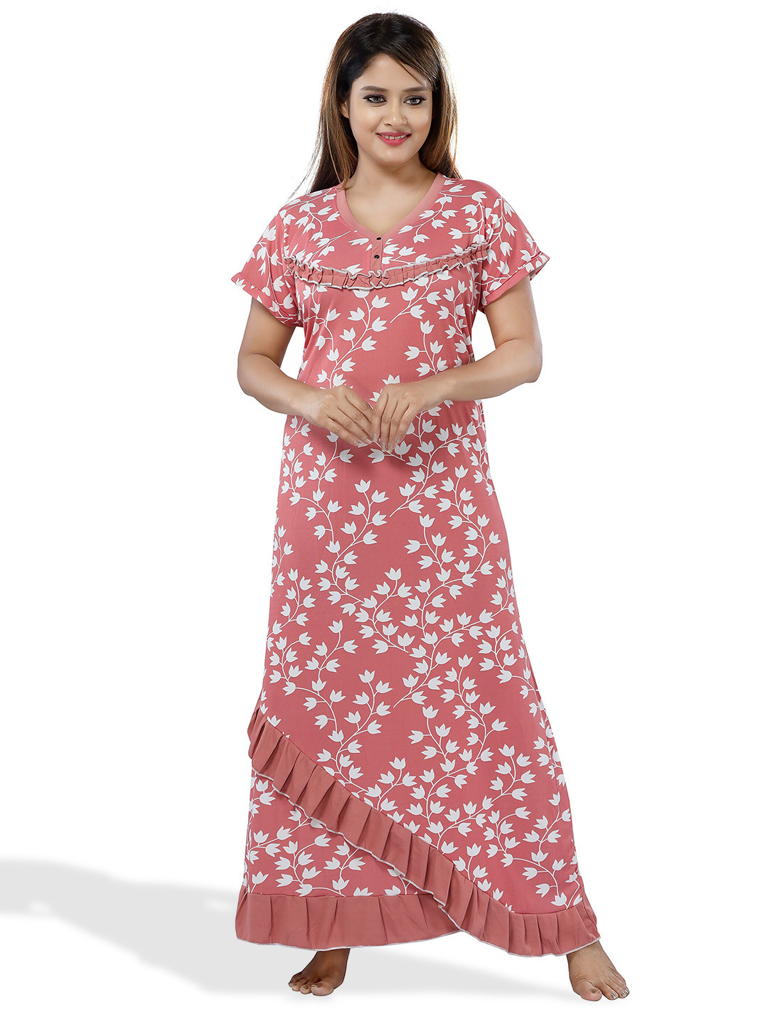 Buy SHOPPING STATION Floral Printed Satin Maxi Nightdress Nightdress