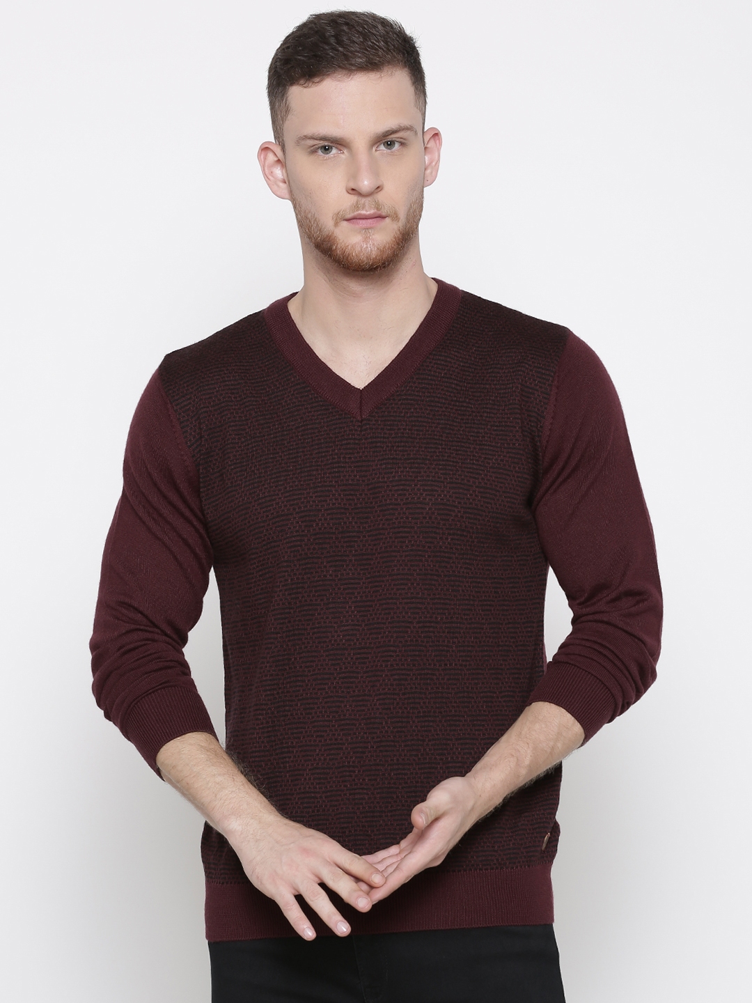 Buy Raymond Men Maroon & Black Striped Pullover - Sweaters for Men 2282023 | Myntra