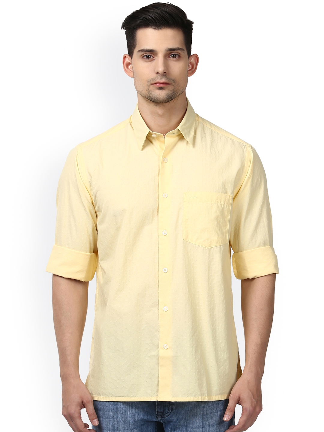 Buy ColorPlus Men Yellow Regular Fit Solid Casual Shirt - Shirts for ...