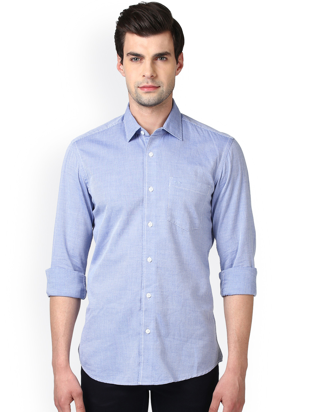 Buy ColorPlus Men Blue Tailored Fit Self Design Casual Shirt Shirts