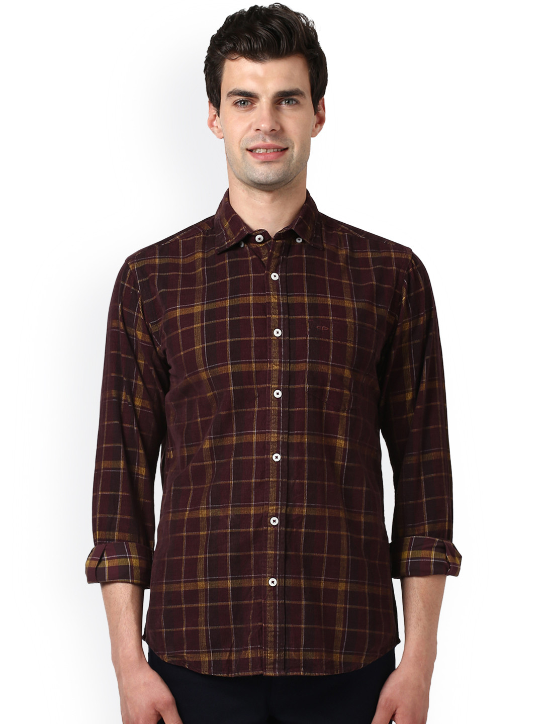 Buy ColorPlus Men Brown Tailored Fit Checked Casual Shirt - Shirts for