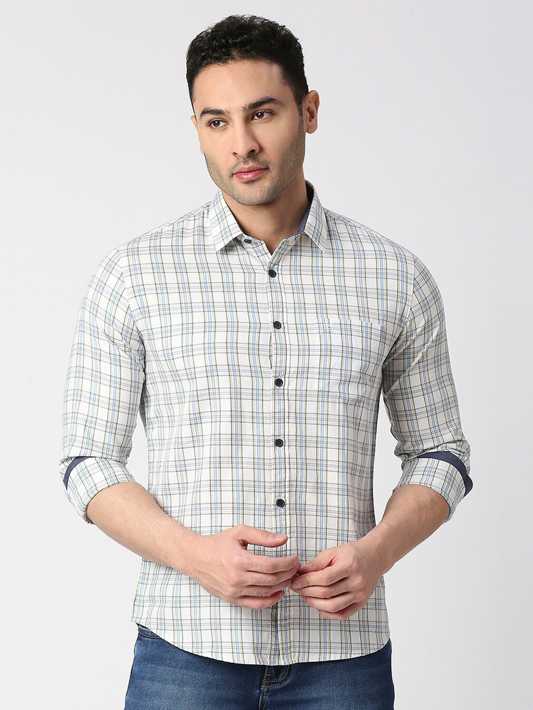 Buy DRAGON HILL Slim Fit Twill Checked Casual CottonShirt Shirts for