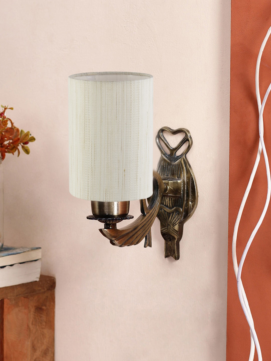 Buy Devansh Off White Antique Wall Lamp With Cotton Conical Shade