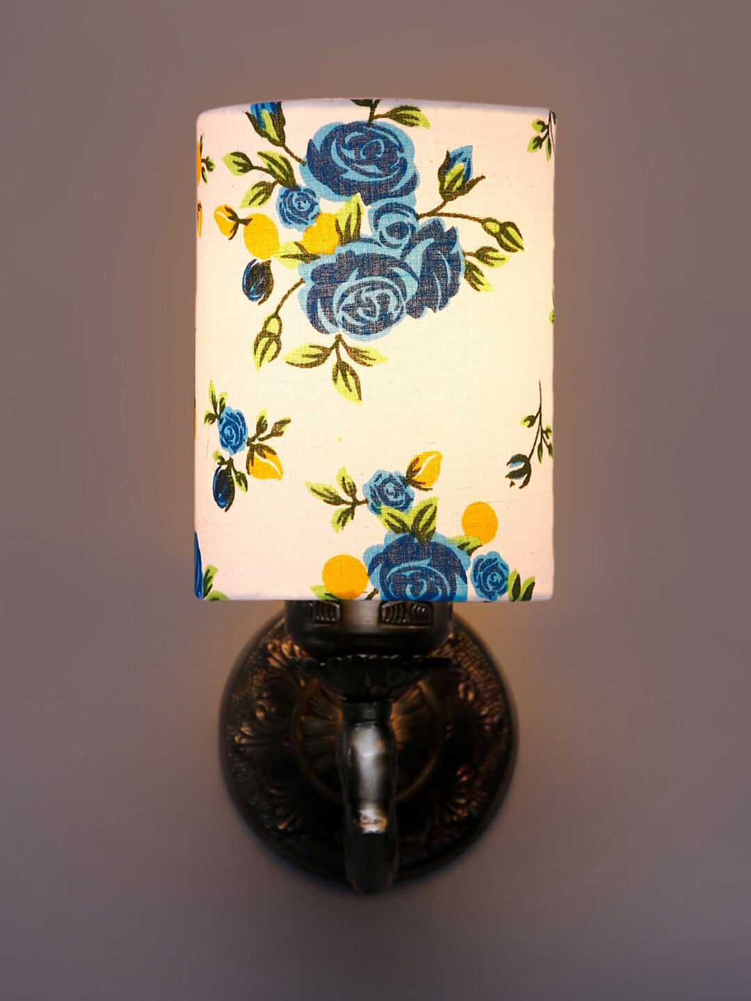 Buy Devansh Antique White & Blue Wall Lamp With Floral Printed Cotton