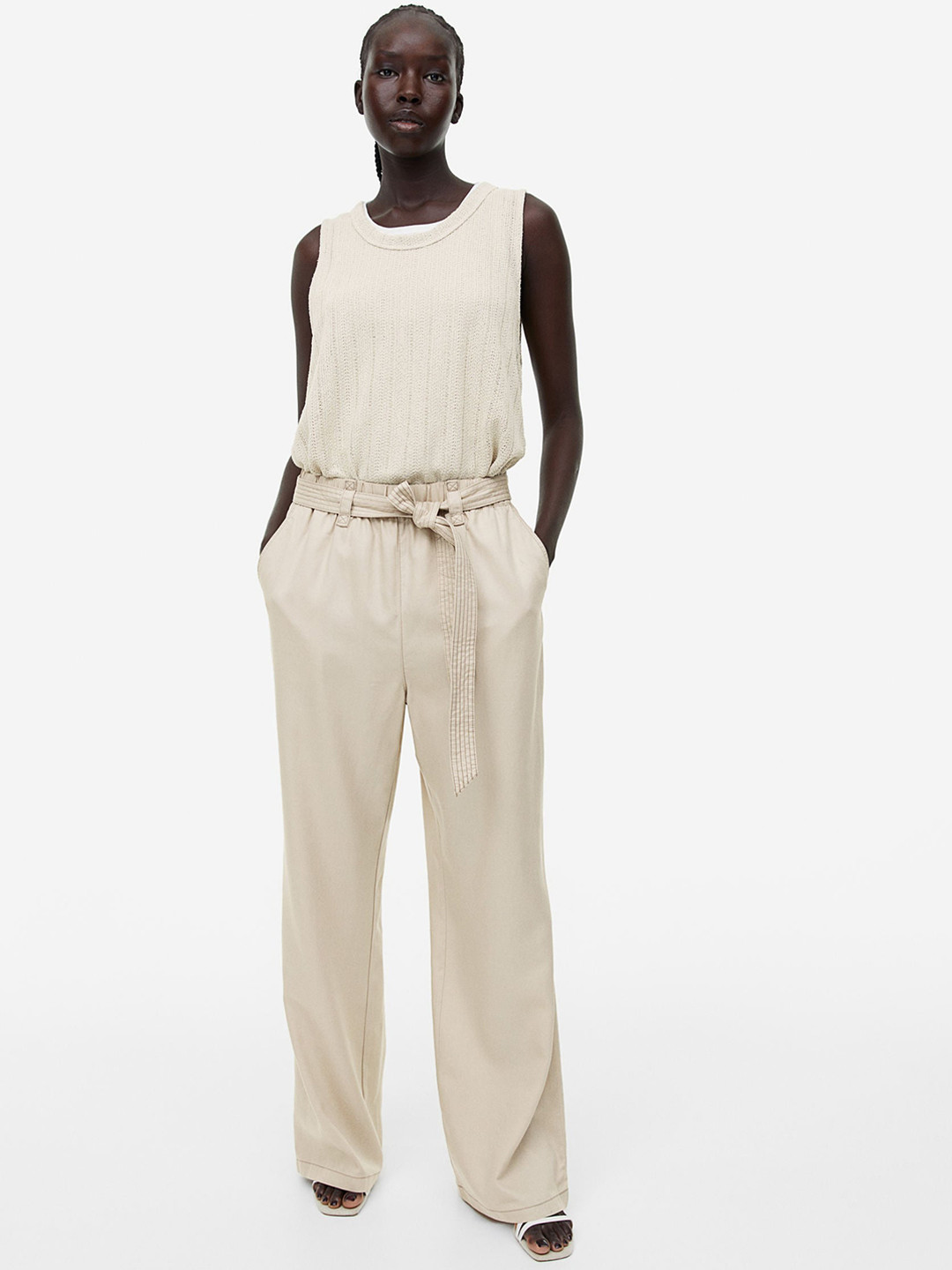 Buy H&M Women Tie Belt Lyocell Trousers Trousers for Women 22830548