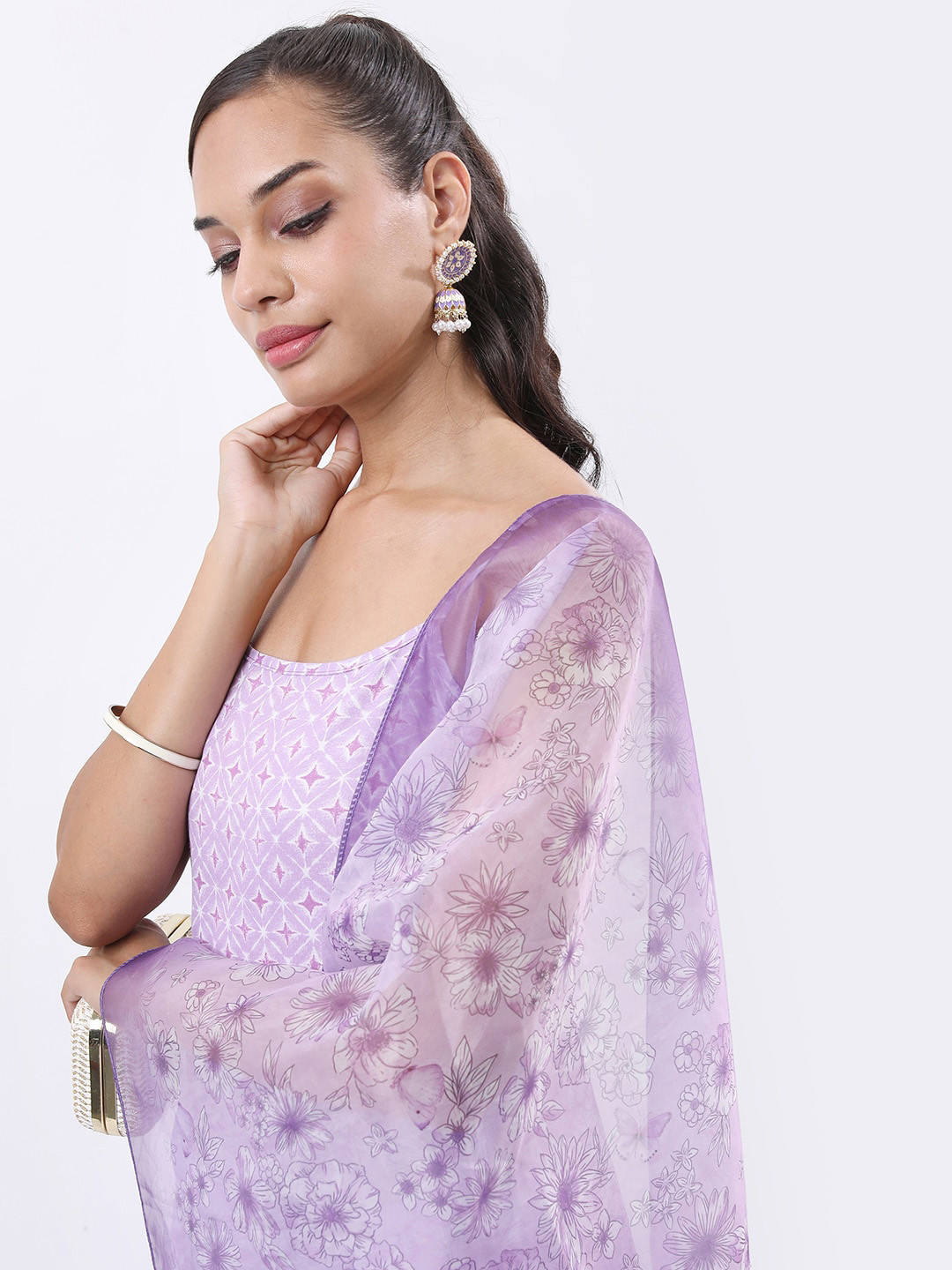 Shoulder Straps Anarkali Kurta With Palazzos & Dupatta