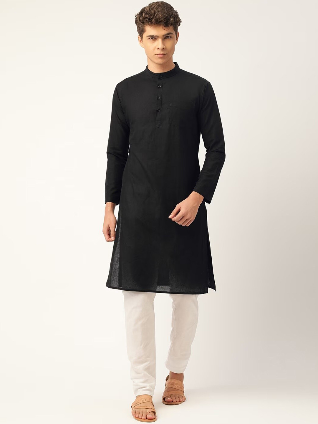 Buy WHITE HEART Band Collar Pure Cotton Straight Kurta Kurtas for Men