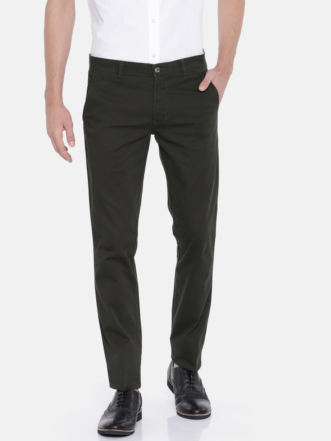 Buy Parx Men Green Super Slim Fit Solid Causal Trousers Trousers for