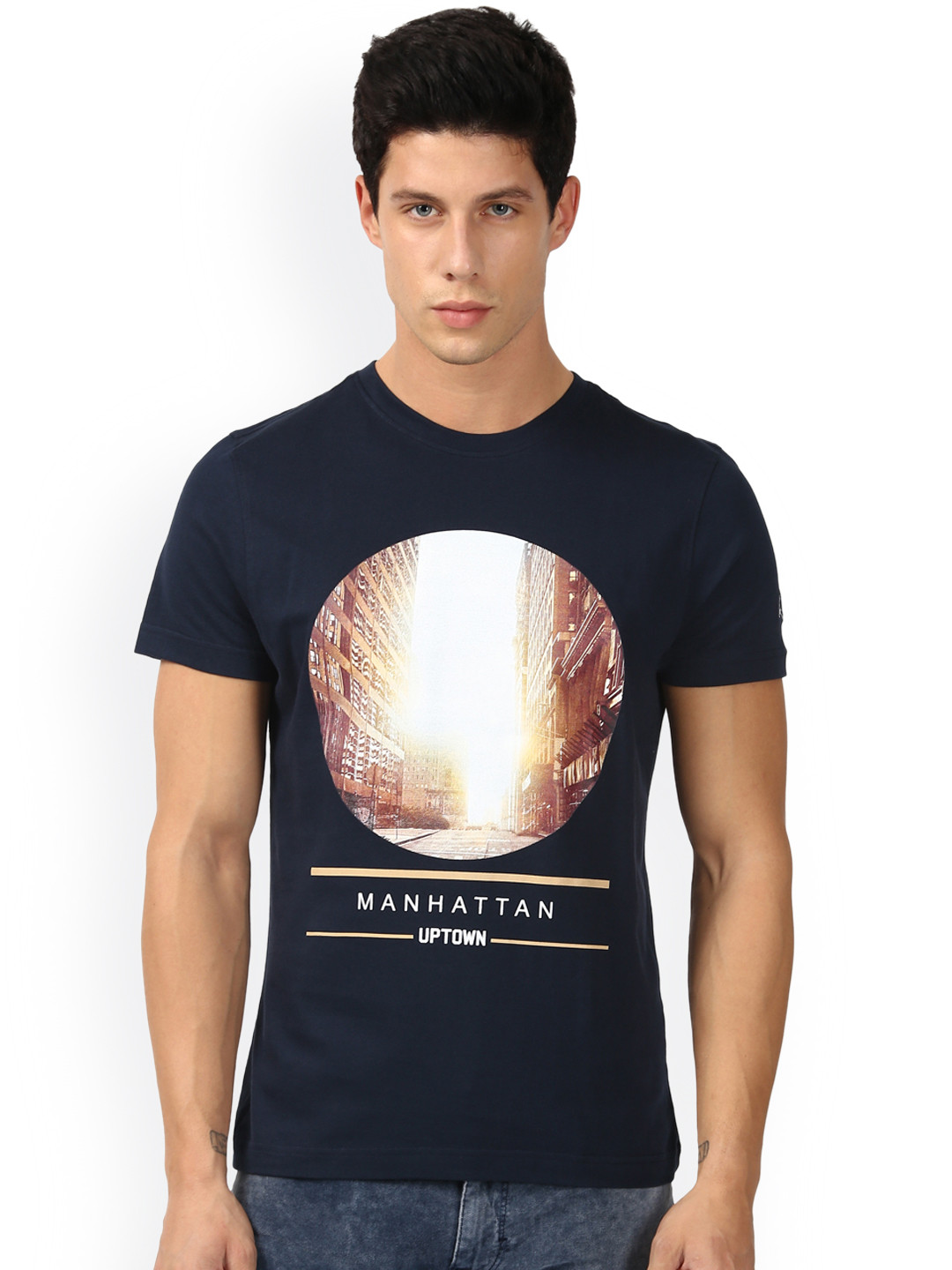 Buy Parx Men Navy Blue Printed Round Neck T Shirt - Tshirts for Men ...