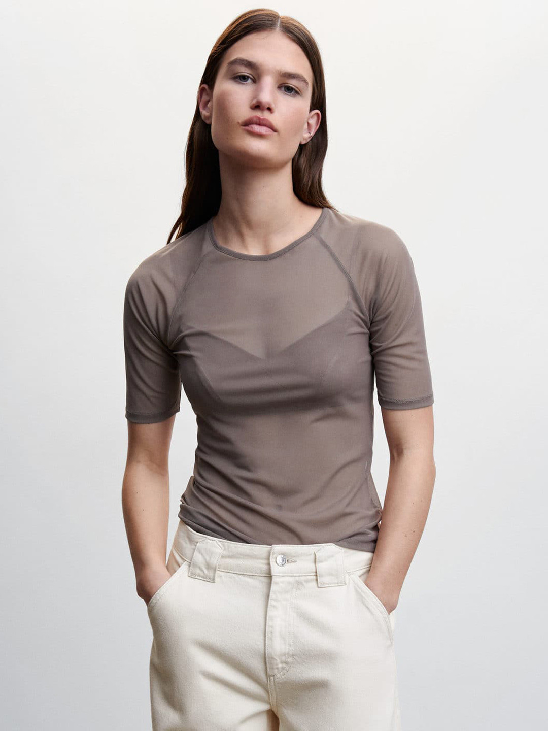 Buy MANGO Women Sheer Top With Crop Camisole Tops for Women 22835692