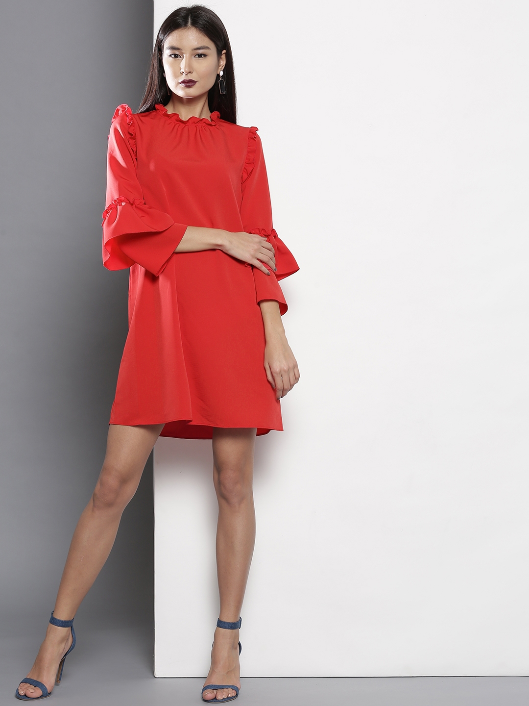 Buy Dorothy Perkins Women Red Solid Shift Dress With Frills Dresses For Women 2284095 Myntra 