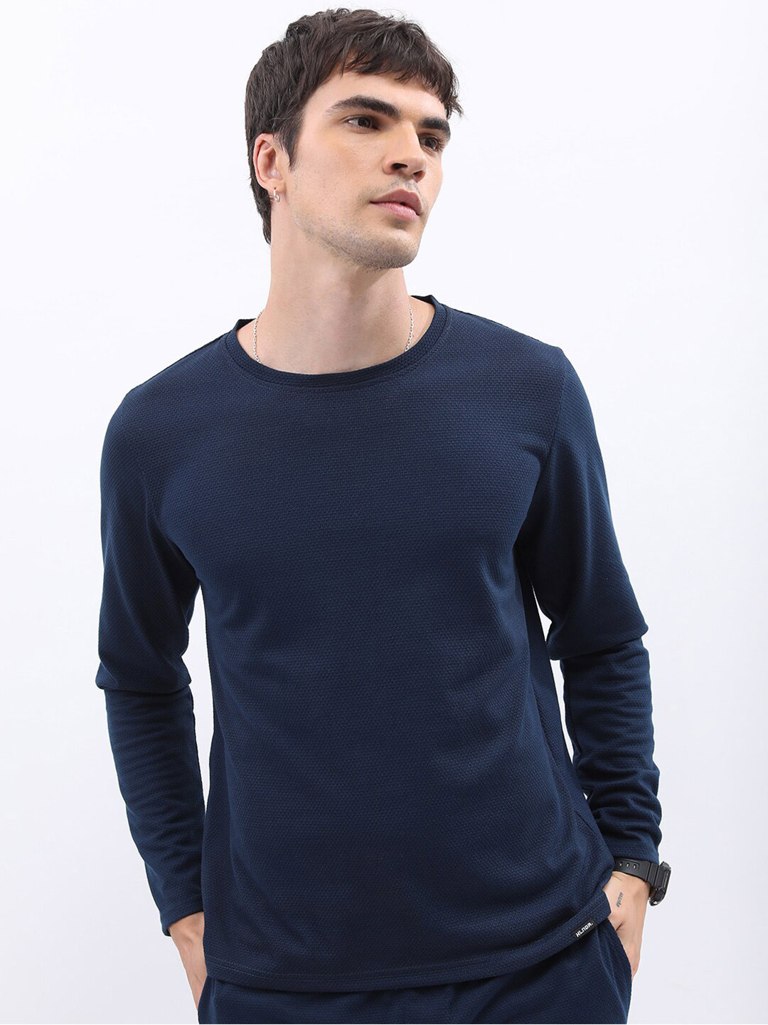 Buy HIGHLANDER Navy Blue Round Neck Long Sleeves T Shirt - Tshirts for ...