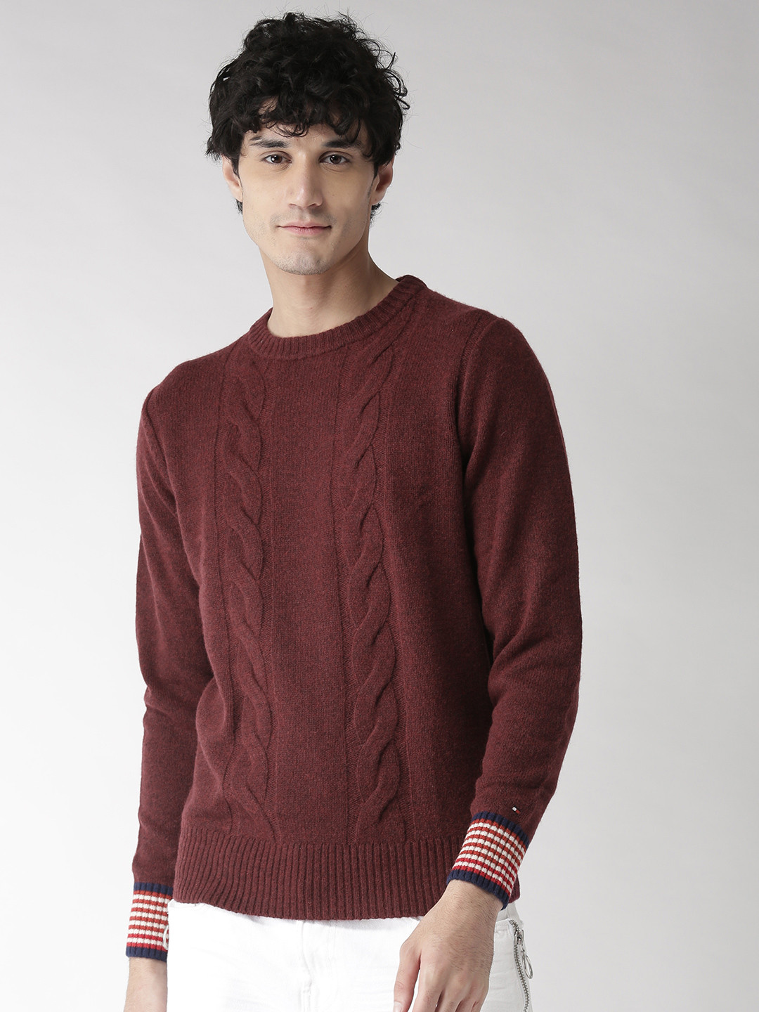 Buy Tommy Hilfiger Men Burgundy Solid Pullover - Sweaters for Men 2284591 | Myntra
