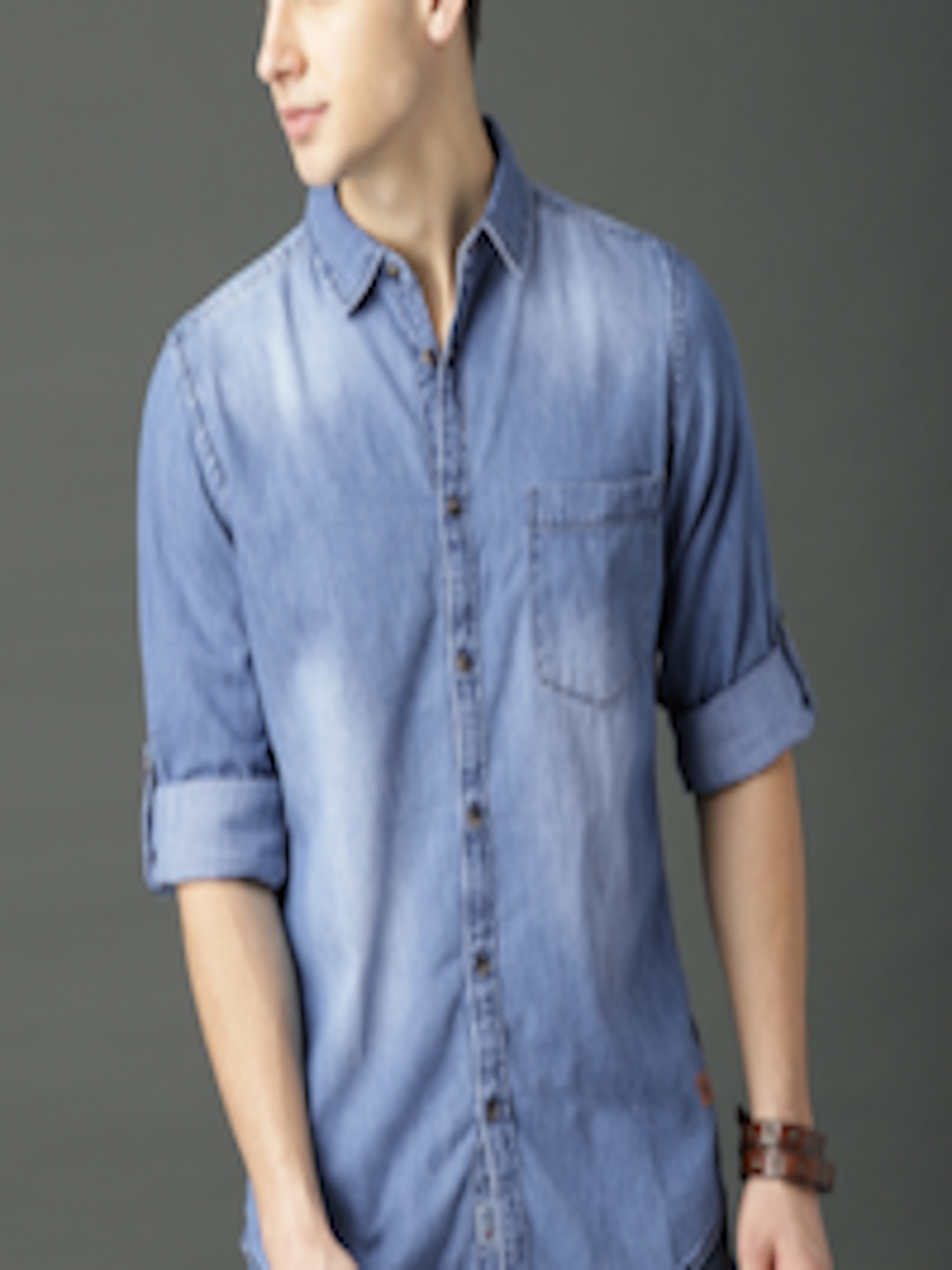 Buy Roadster Men Blue Regular Fit Faded Denim Casual Shirt - Shirts for ...