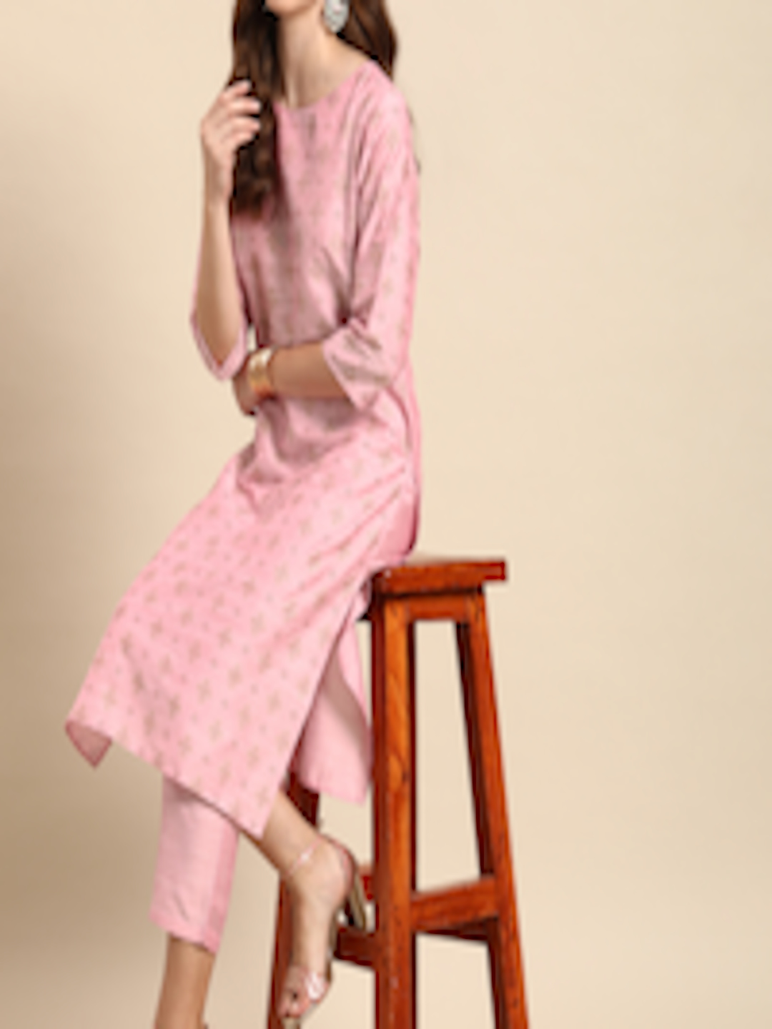 Buy Anouk Women Pink Printed Regular Kurta With Trousers - Kurta Sets ...