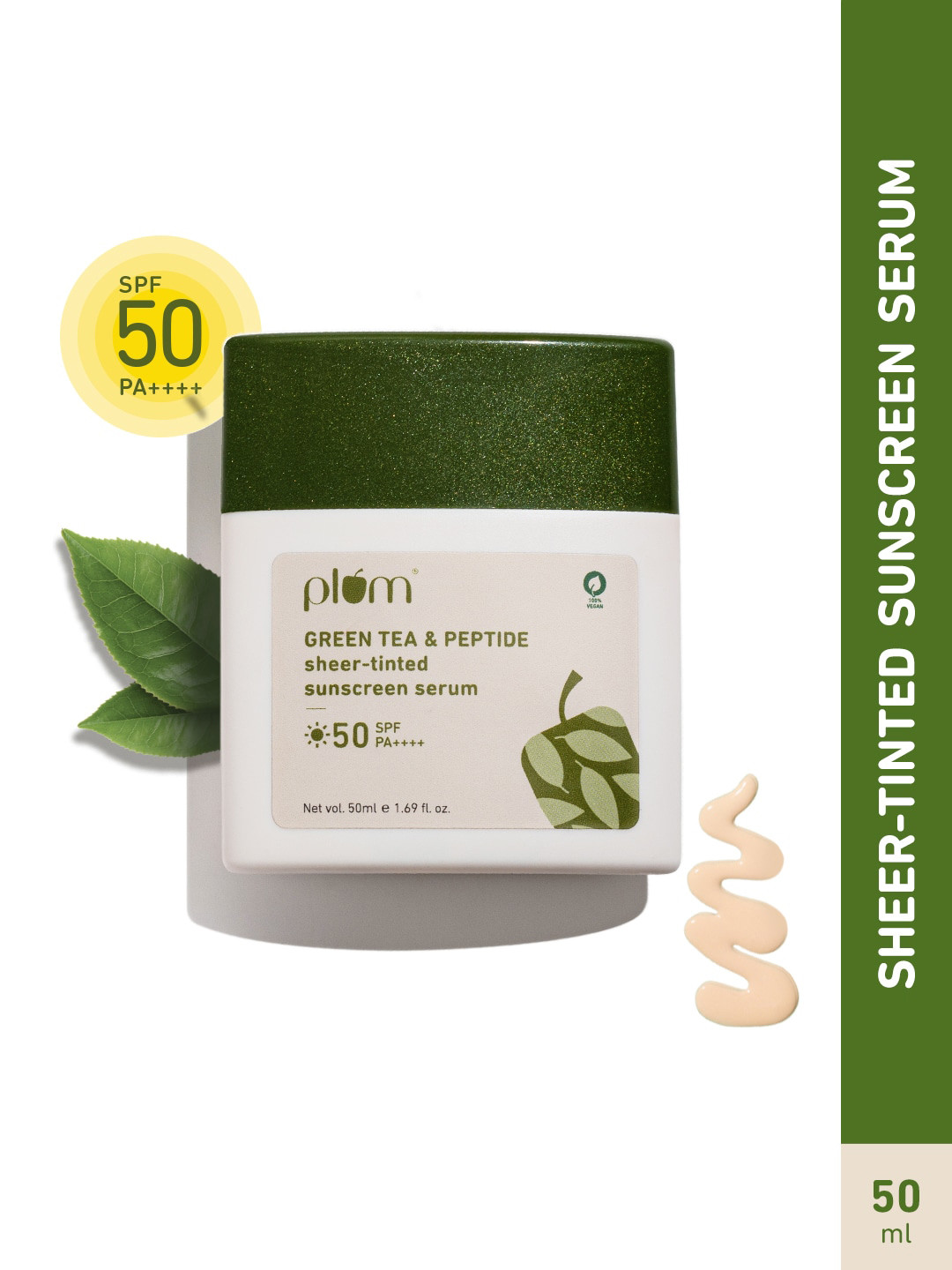 Buy Plum Green Tea & Peptide Sheer Tinted Sunscreen Serum With SPF 50