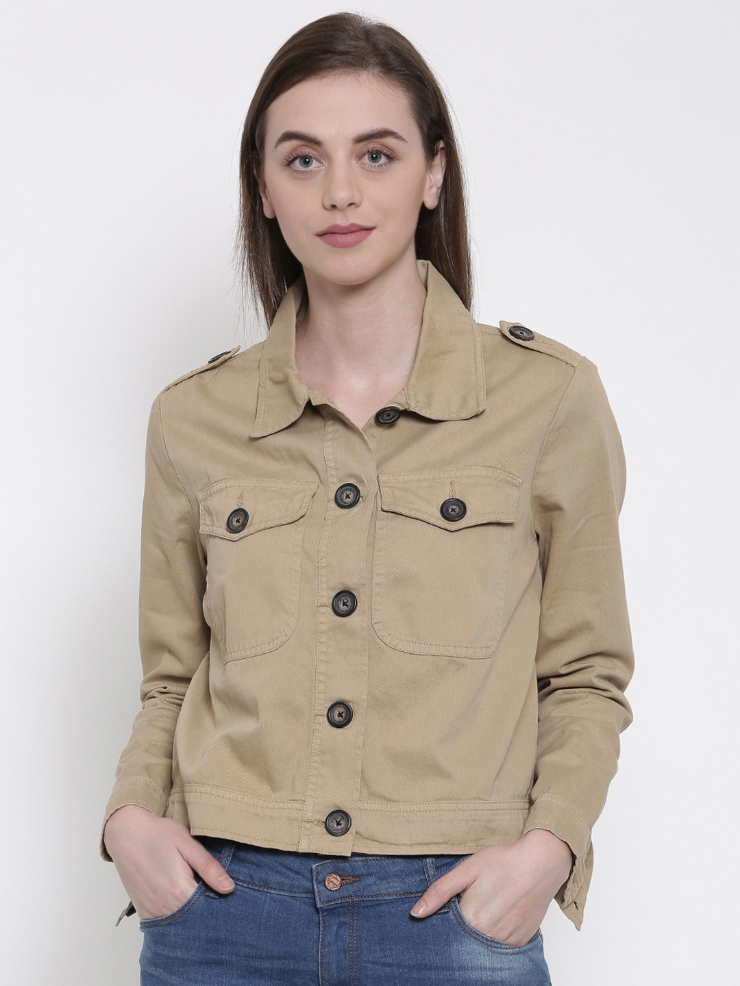 Buy People Women Khaki Solid Tailored Jacket Jackets for Women