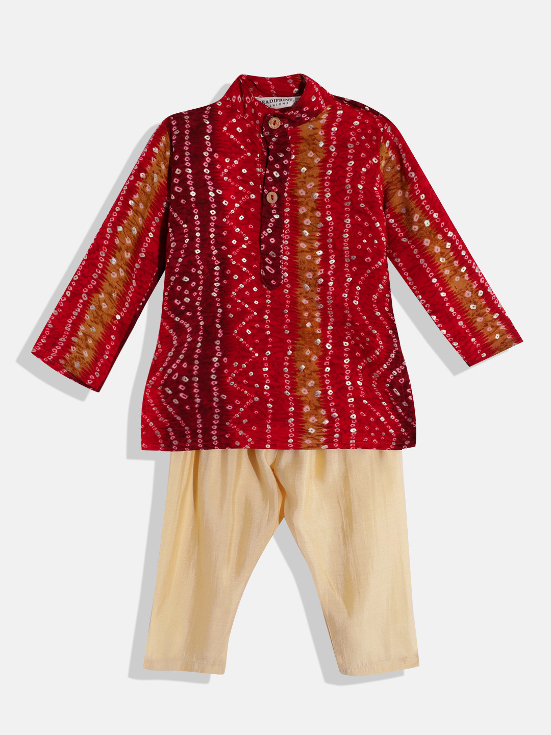 Boys Bandhani Printed Straight Kurta Pyjamas With Jacket
