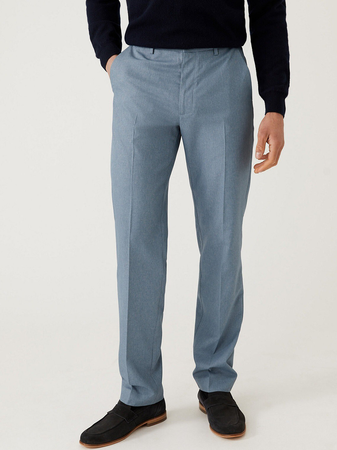Buy Marks & Spencer Men Mid Rise Plain Trousers Trousers for Men