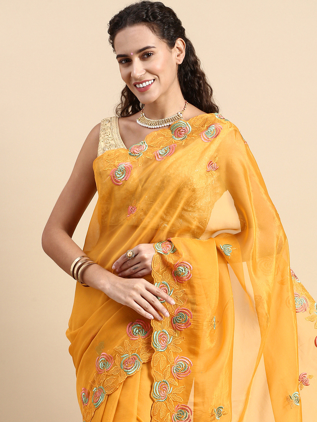 Organza Saree + Diamond Necklace - Mother's Day Bundle