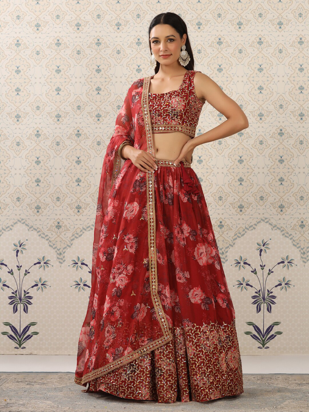buy-ode-by-house-of-pataudi-red-pink-embroidered-semi-stitched