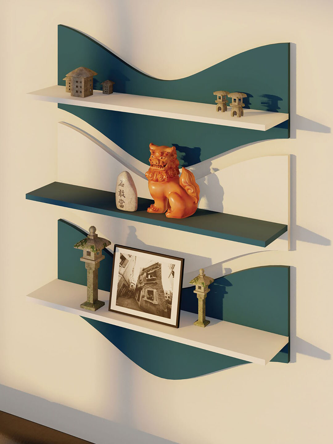 Buy RANDOM White & Blue 3 Pieces Wood Basic Wall Shelves Wall Shelves