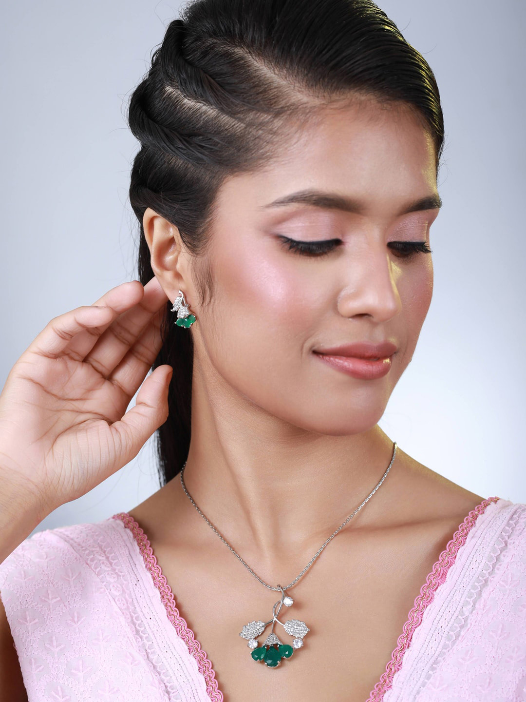 Buy Anouk Silver Plated AD Studded Brass Jewellery Set Jewellery Set