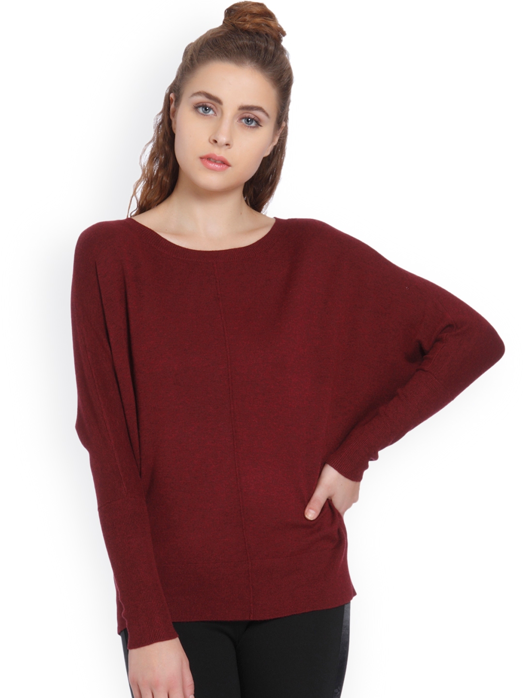 Buy ONLY Women Red Solid Pullover Sweater - Sweaters for Women 2289697 ...