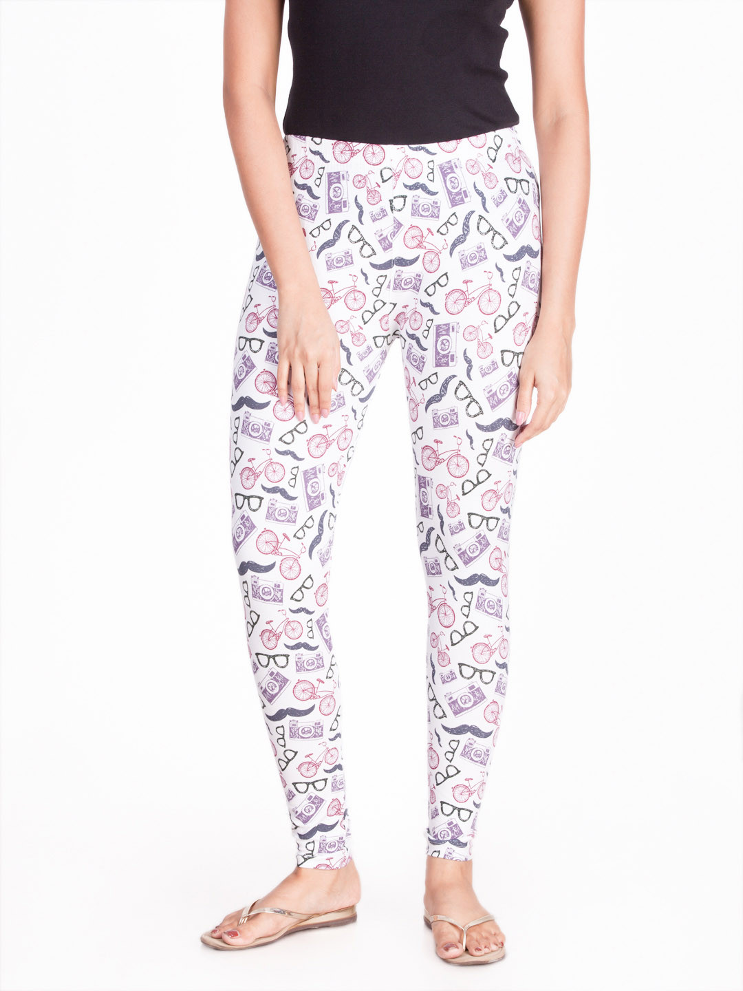 Buy Dollar Missy White Printed Ankle Length Leggings Leggings for