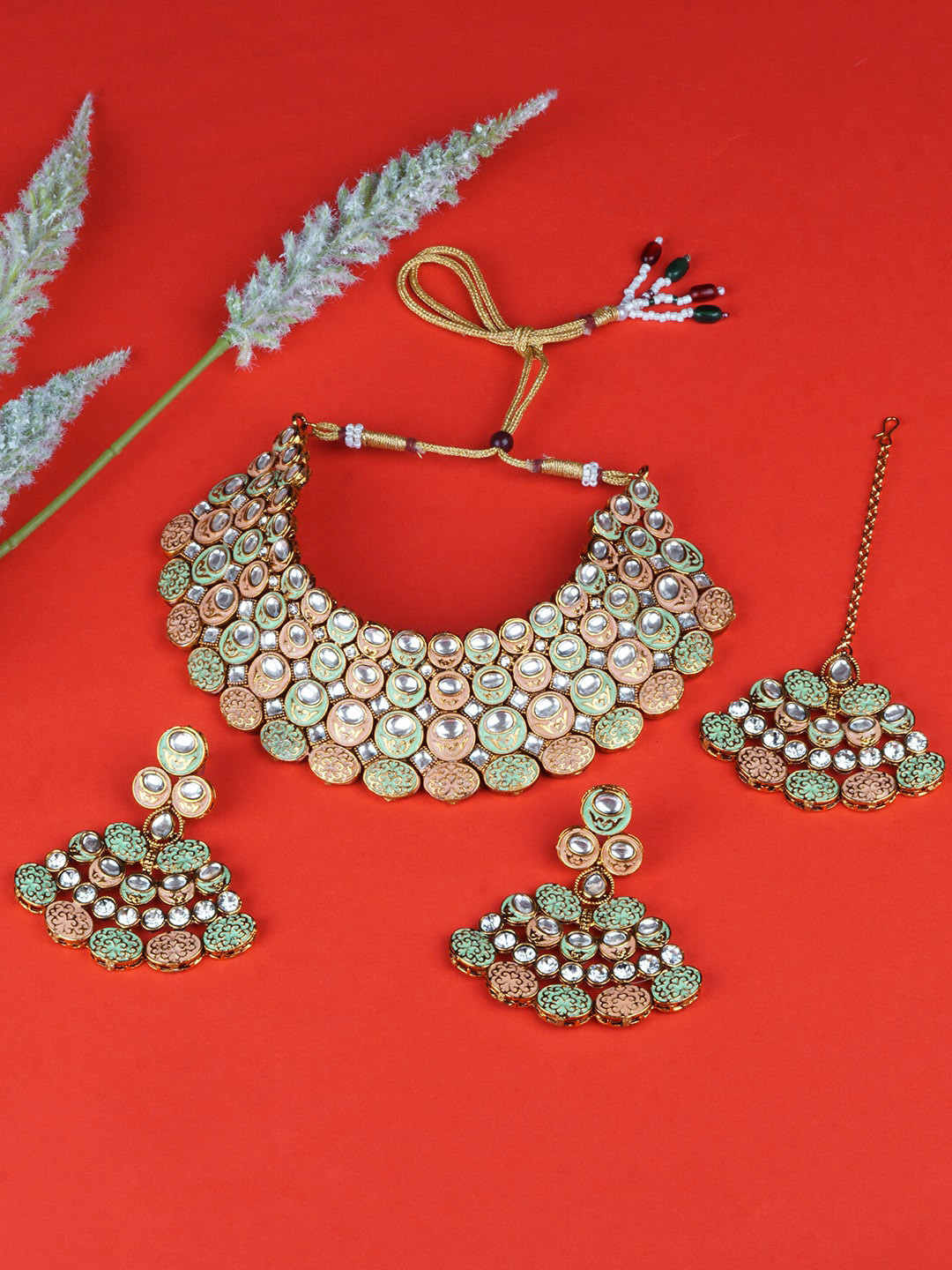 Matushri Art Indian Traditional Kundan Choker Necklace Set - Gold Plated With Ruby (Medium)