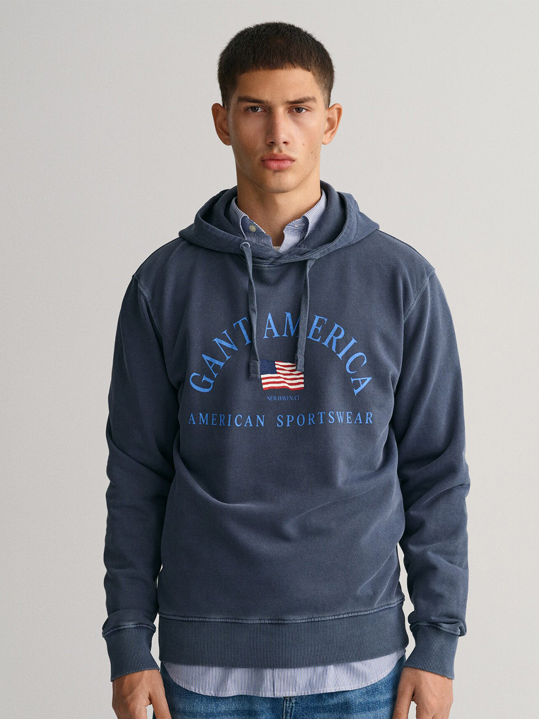 Gant Kids Blue Solid Hooded Full Sleeves Front-open Sweatshirt
