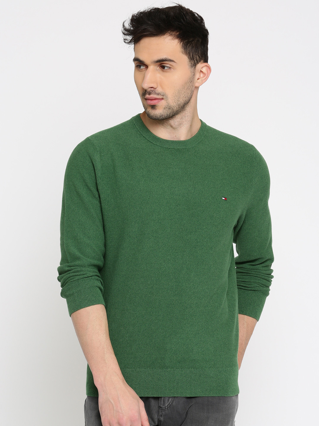 Buy Tommy Hilfiger Men Green Solid Pullover Sweaters for Men 2290691