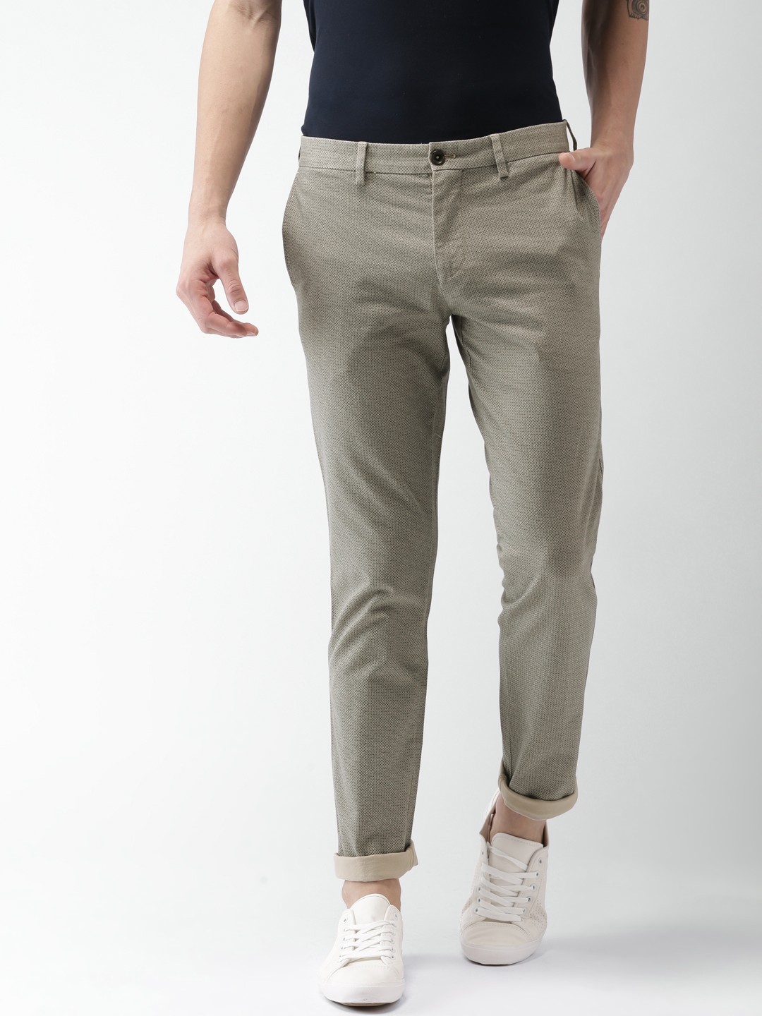 Buy Tommy Hilfiger Men Grey Slim Fit Printed Chinos - Trousers for Men ...
