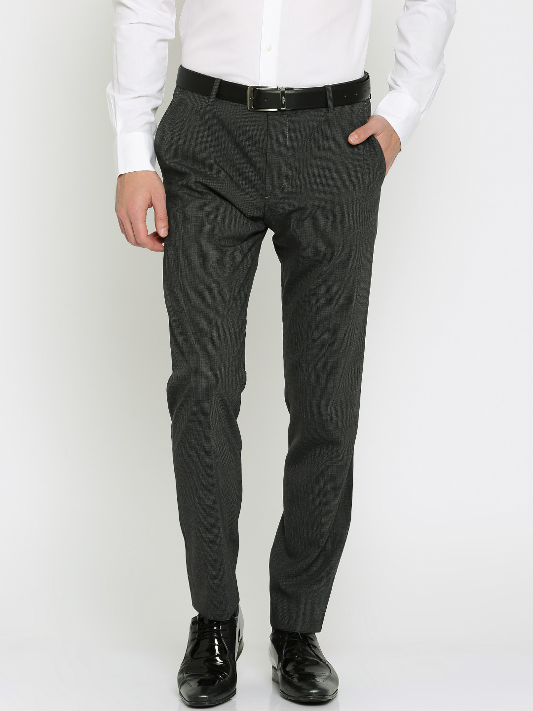 Buy Tommy Hilfiger Men Black & Grey Urban Slim Fit Regular Trousers ...